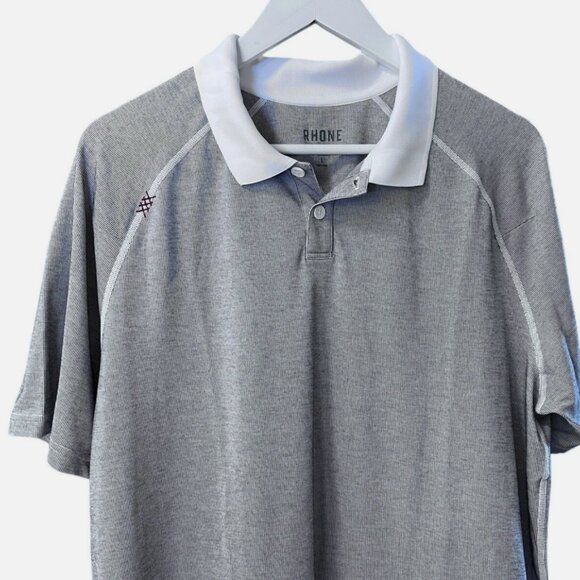 Rhone Delta Pique Lightweight Mesh Gray/White Golf Polo Shirt Men's size L - Picture 2 of 7